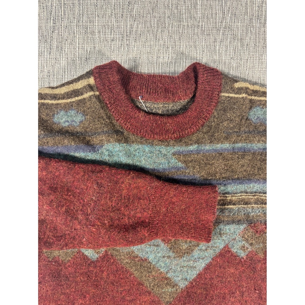 Vintage Southwestern Geometric Crewneck Sweater Burgundy Marl Mens Medium 50 IV